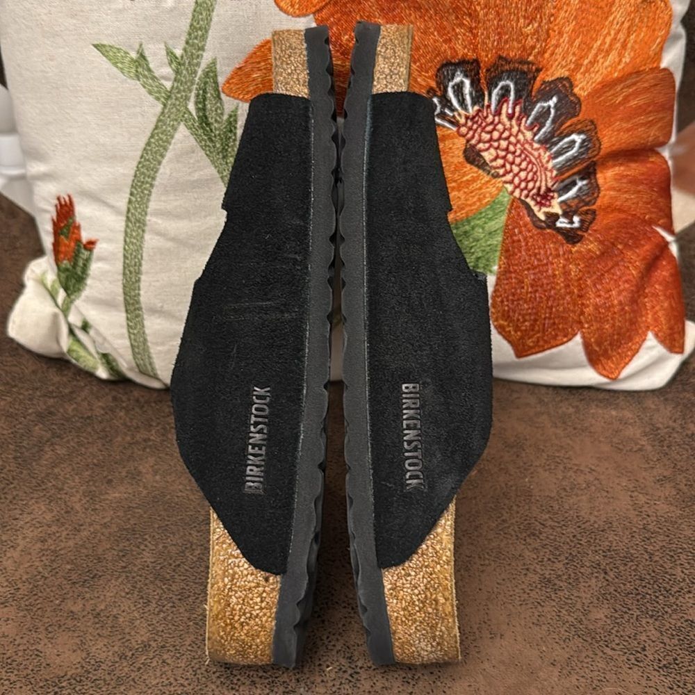 BIRKENSTOCK ARIZONA SOFT FOOTBED BLACK SUEDE CORK DOUBLE BUCKLE 39 REGULAR M6 L8 - Picture 9 of 15